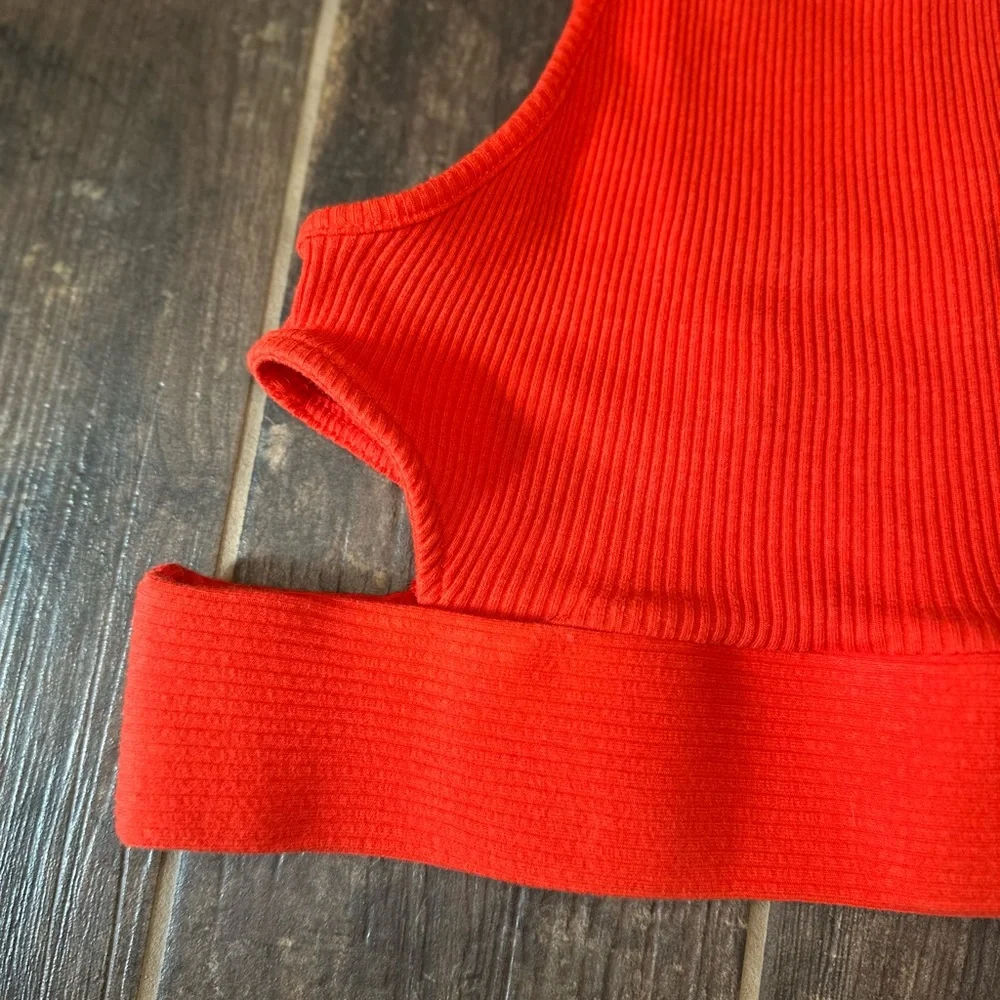 Free People Red/Orange Ribbed Crop Top - Picture 3 of 7